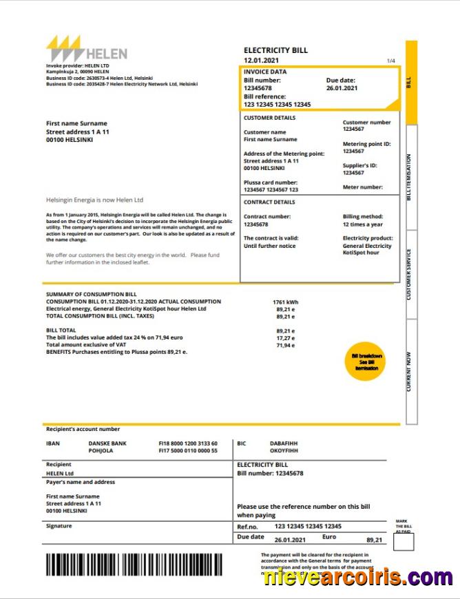 Finland HELEN utility bill